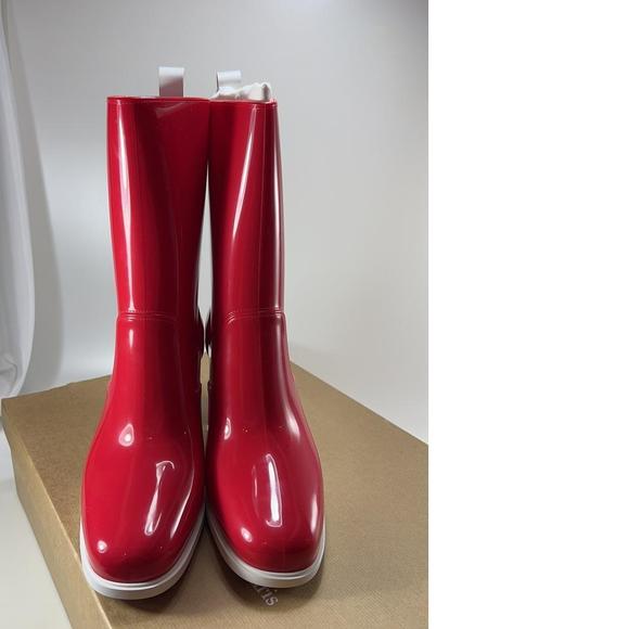 70mm Loubirain Loubi Red Rain Boots Rubber Heeled Bootie E597 - Picture 4 of 11